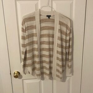 Talbots Tan and Cream Cardigan Sweater with Stripes